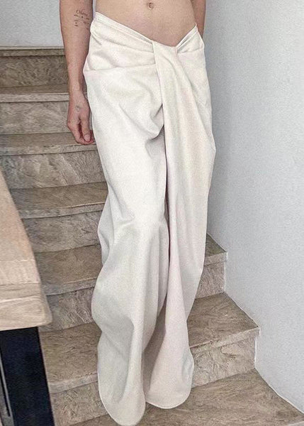 New White Wrinkled High Waist Cotton Pants Summer PP022 OM-NZ240827