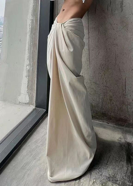 New White Wrinkled High Waist Cotton Pants Summer PP022 OM-NZ240827