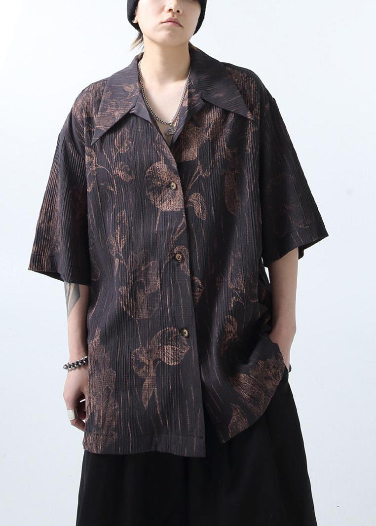 Print Half Mens White Shirts Sleeve New Cotton Wrinkled FashionChic