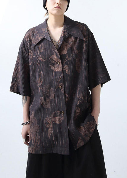 Print Half Mens White Shirts Sleeve New Cotton Wrinkled FashionChic