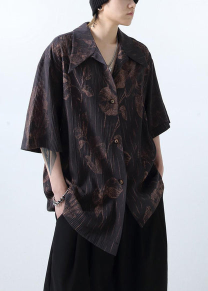 Print Half Mens White Shirts Sleeve New Cotton Wrinkled FashionChic