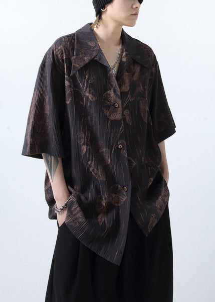 Print Half Mens White Shirts Sleeve New Cotton Wrinkled FashionChic