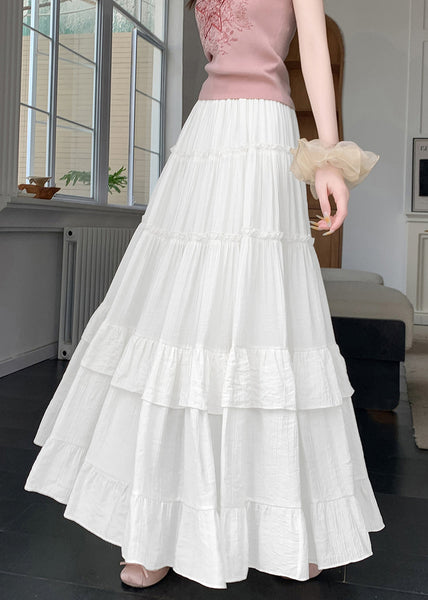 Line New White Summer Cotton Patchwork Skirts Wrinkled Solid A FashionChic