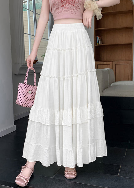 Line New White Summer Cotton Patchwork Skirts Wrinkled Solid A FashionChic