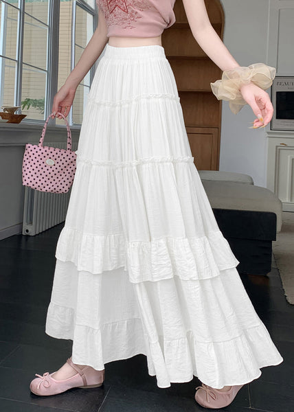 Line New White Summer Cotton Patchwork Skirts Wrinkled Solid A FashionChic