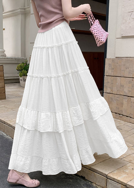 Line New White Summer Cotton Patchwork Skirts Wrinkled Solid A FashionChic