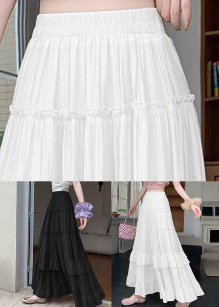 Line New White Summer Cotton Patchwork Skirts Wrinkled Solid A FashionChic
