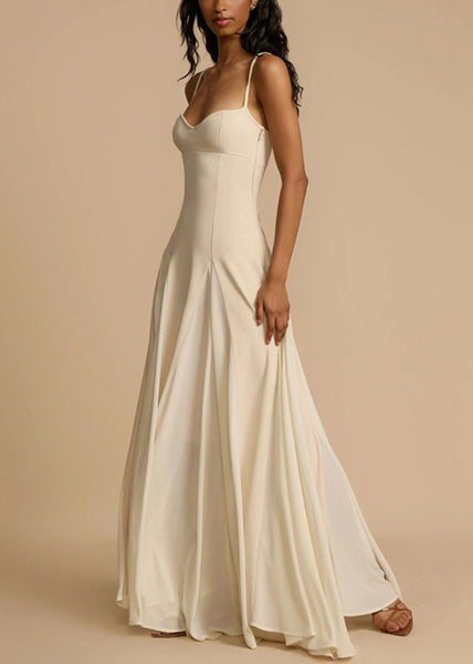 Dress Strap Cold New Spaghetti Shoulder Zippered White Cotton FashionChic