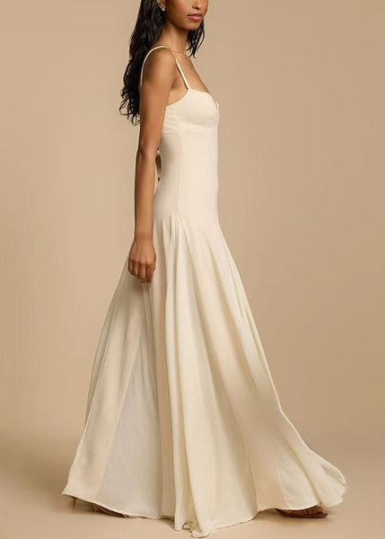 Dress Strap Cold New Spaghetti Shoulder Zippered White Cotton FashionChic