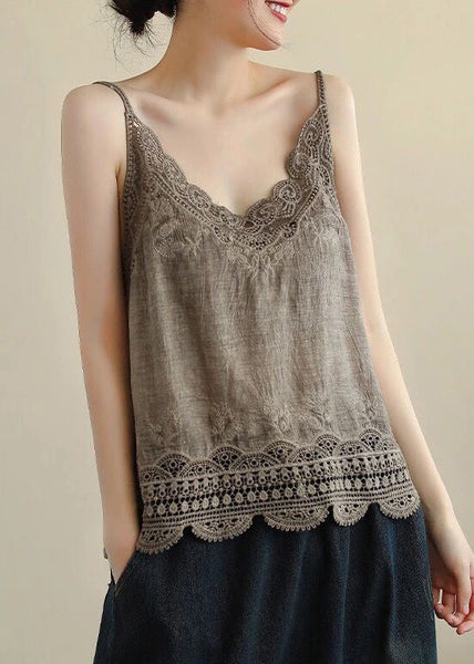 Out Lace Wine Red New Strap Tanks Hollow Linen Spaghetti FashionChic