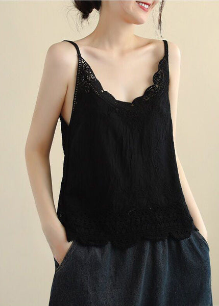 Out Lace Wine Red New Strap Tanks Hollow Linen Spaghetti FashionChic