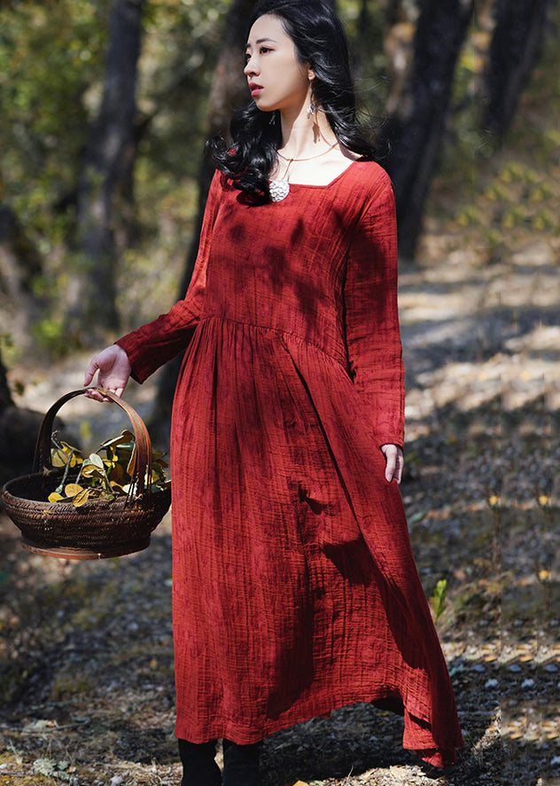 New Wine Red Wrinkled Wear On Both Sides Cotton Dresses Long Sleeve MN080 MMDM-FDL240704