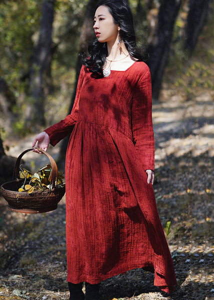 New Wine Red Wrinkled Wear On Both Sides Cotton Dresses Long Sleeve MN080 MMDM-FDL240704