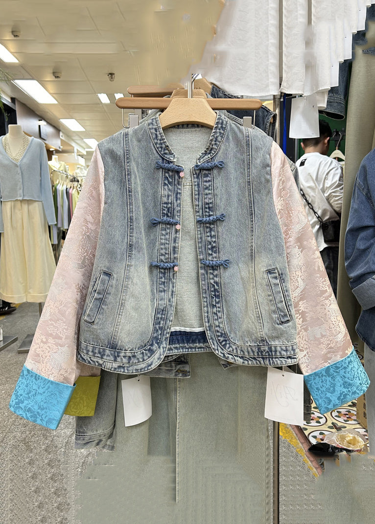 New Yellow Button Patchwork Denim Coats Long Sleeve Ada Fashion