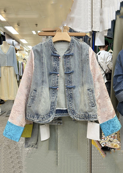 New Yellow Button Patchwork Denim Coats Long Sleeve Ada Fashion