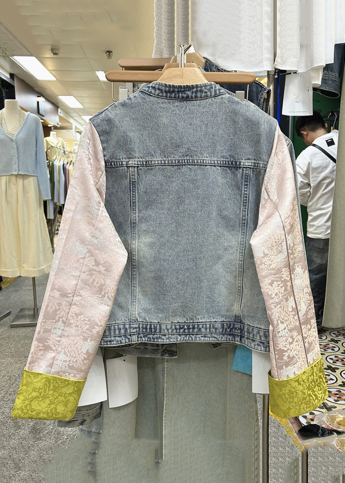 New Yellow Button Patchwork Denim Coats Long Sleeve Ada Fashion