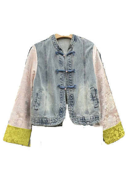 New Yellow Button Patchwork Denim Coats Long Sleeve Ada Fashion