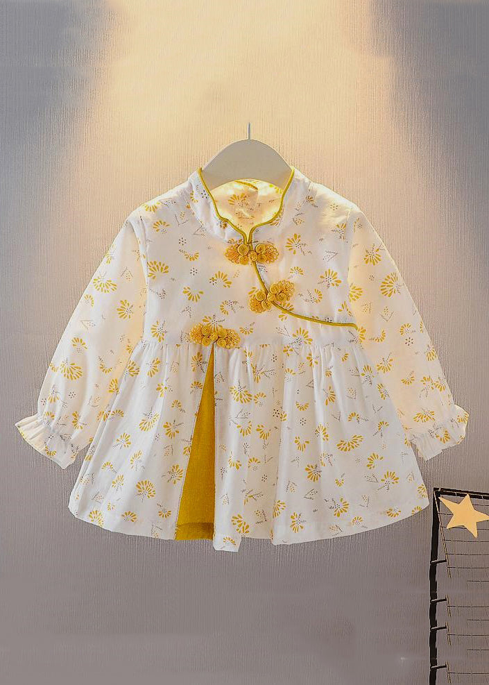 New Yellow Button Print Cotton Baby Girls Dresses Long Sleeve XZ072 FALL-MM-RCTZ-FDGM240618