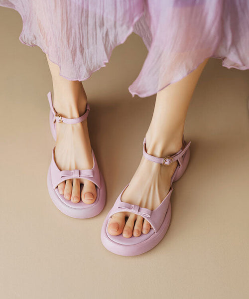 Cowhide Platform Peep Leather Toe New Sandals Yellow Bow Splicing FashionChic