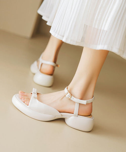 Cowhide Platform Peep Leather Toe New Sandals Yellow Bow Splicing FashionChic