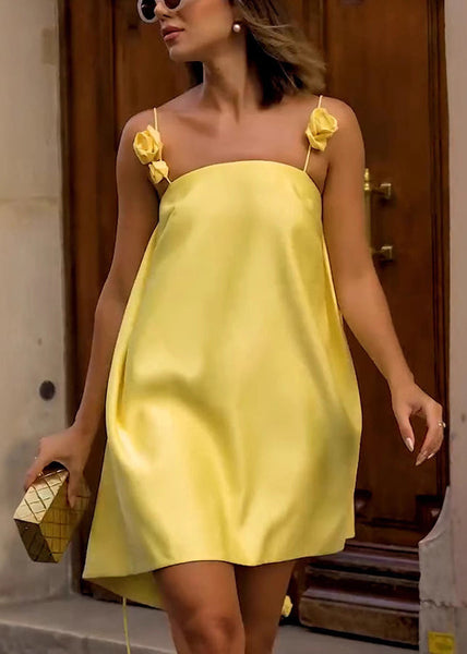 Yellow Flower Vacation Women's New Dress Decorated FashionChic