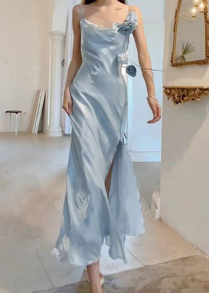 New Yellow Side Open Solid Silk Spaghetti Strap Dress Sleeveless ZL055 SH-LF-SDL240621