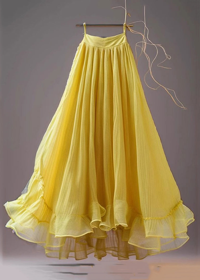 New Yellow Solid High Waist Chiffon Skirts Summer Ada Fashion