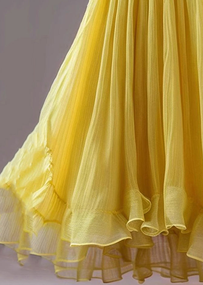 New Yellow Solid High Waist Chiffon Skirts Summer Ada Fashion