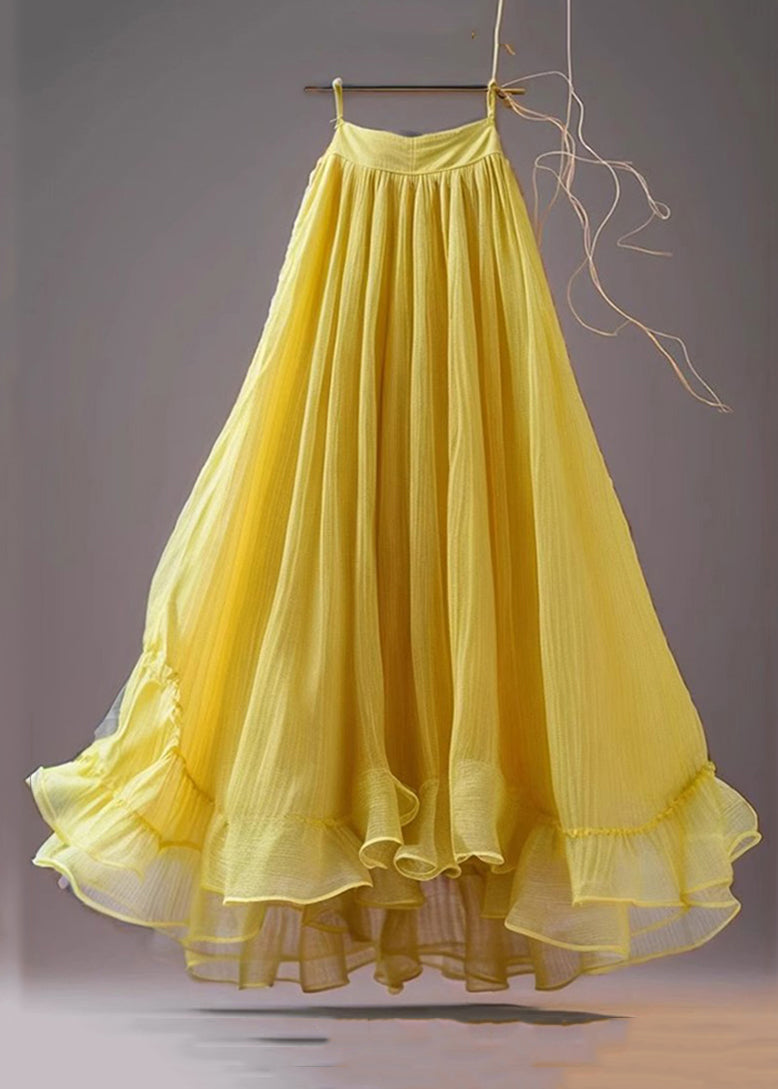 New Yellow Solid High Waist Chiffon Skirts Summer Ada Fashion