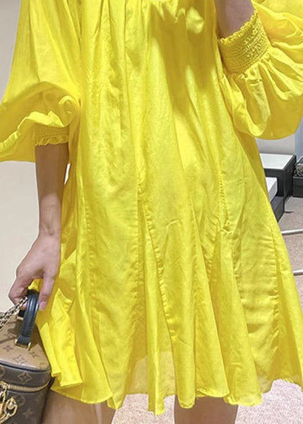 New V Lace Yellow Dress Up Solid Mini Spring Cotton Neck FashionChic