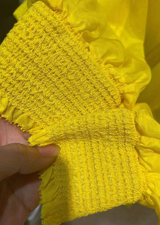 New V Lace Yellow Dress Up Solid Mini Spring Cotton Neck FashionChic