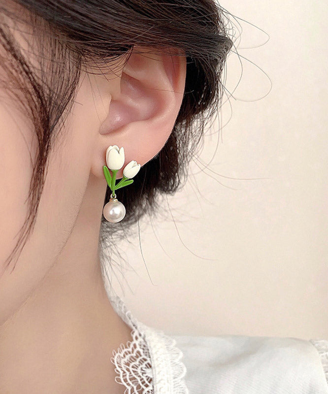 Niche Design Sterling Silver Alloy Tulip Pearl Earrings Women's Fashion YA020 ABC