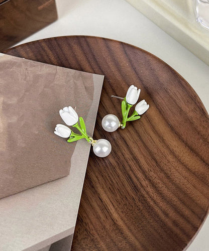 Niche Design Sterling Silver Alloy Tulip Pearl Earrings Women's Fashion YA020 ABC