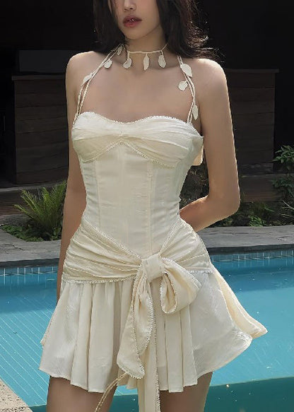Novelty Beige Bow Original Design Cotton Mini Dresses Sleeveless YZ058 ABC