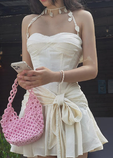 Novelty Beige Bow Original Design Cotton Mini Dresses Sleeveless YZ058 ABC