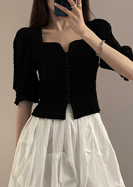 Half Square Sleeve Collar Shirts Black Novelty FashionChic