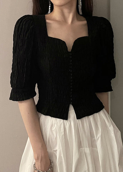 Half Square Sleeve Collar Shirts Black Novelty FashionChic