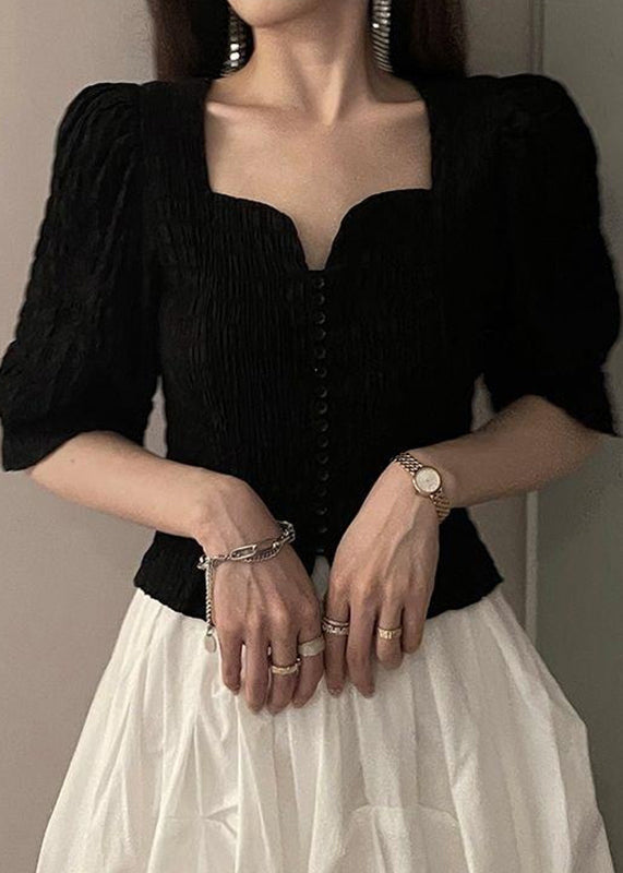 Half Square Sleeve Collar Shirts Black Novelty FashionChic