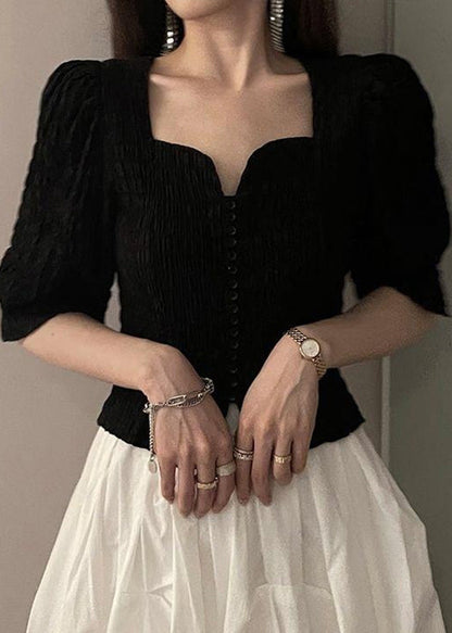 Half Square Sleeve Collar Shirts Black Novelty FashionChic