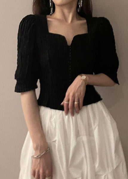 Half Square Sleeve Collar Shirts Black Novelty FashionChic