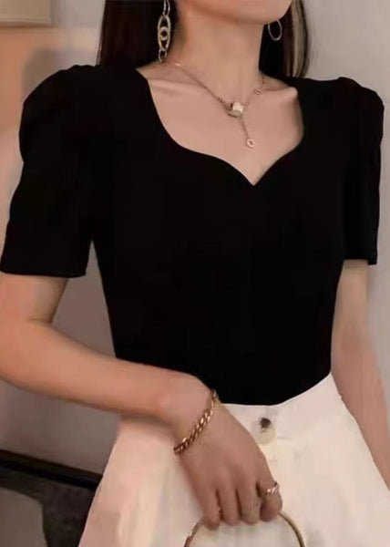 Half Square Sleeve Collar Shirts Black Novelty FashionChic