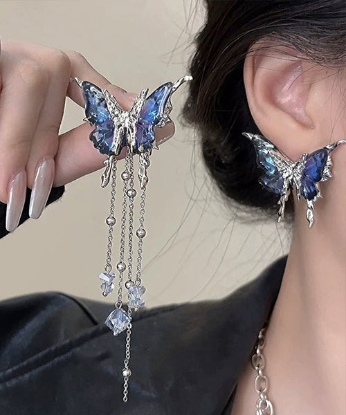 Butterfly Copper Novelty Tassel Blue Alloy Resin Crystal FashionChic