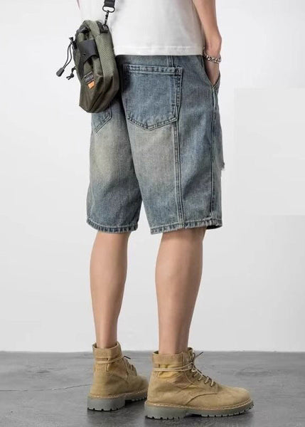 Novelty Blue Hole Pockets High Waist Denim Mens Shorts Summer YL028 ABC