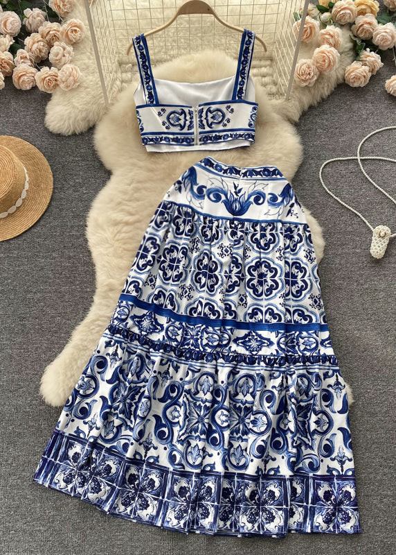 Novelty Blue Print High Waist Cotton Two Piece Set Sleeveless TR035 ZS-TPIEC240730