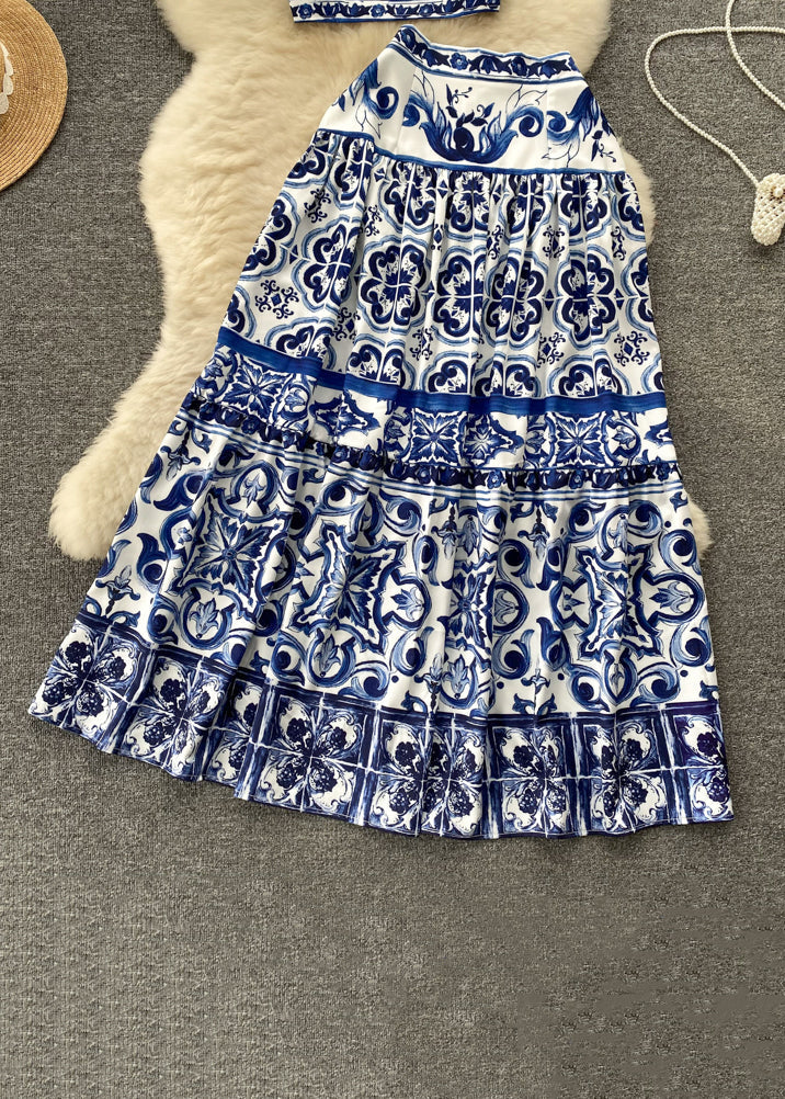 Novelty Blue Print High Waist Cotton Two Piece Set Sleeveless TR035 ZS-TPIEC240730