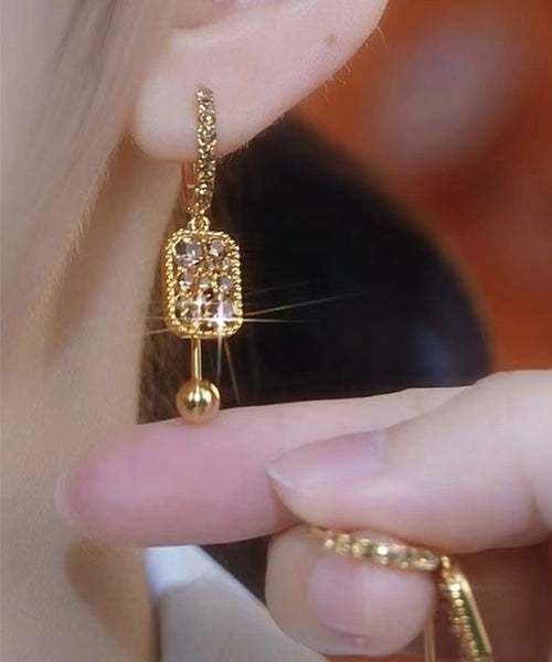 Novelty Coffee Sterling Silver Overgild Zircon Crystal Tassel Drop Earrings YD037 ABC