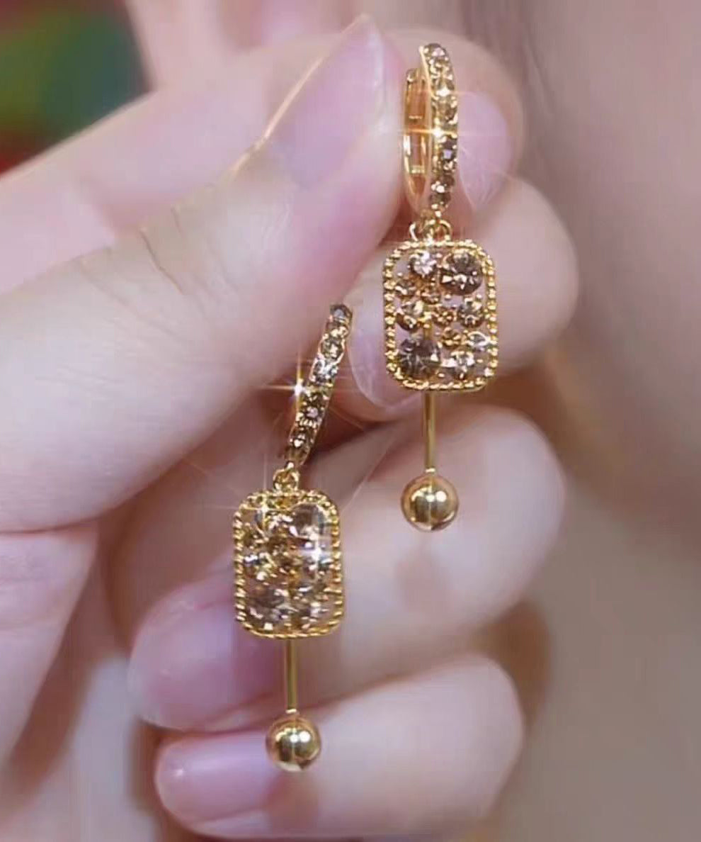 Novelty Coffee Sterling Silver Overgild Zircon Crystal Tassel Drop Earrings YD037 ABC
