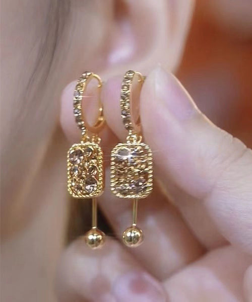 Novelty Coffee Sterling Silver Overgild Zircon Crystal Tassel Drop Earrings YD037 ABC