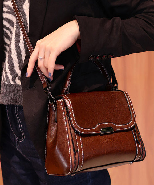 Novelty Coffee Zippered Patchwork Faux Leather Messenger Bag UU1095 Bag-BGS240527