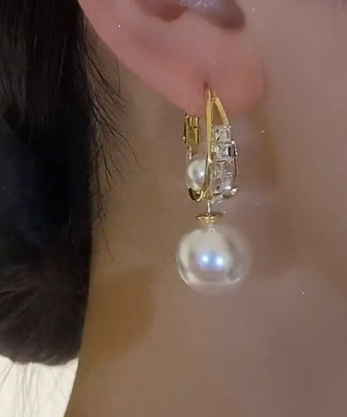 Novelty Gold Copper Overgild Pearl Zircon Drop Earrings KX1038 Ada Fashion